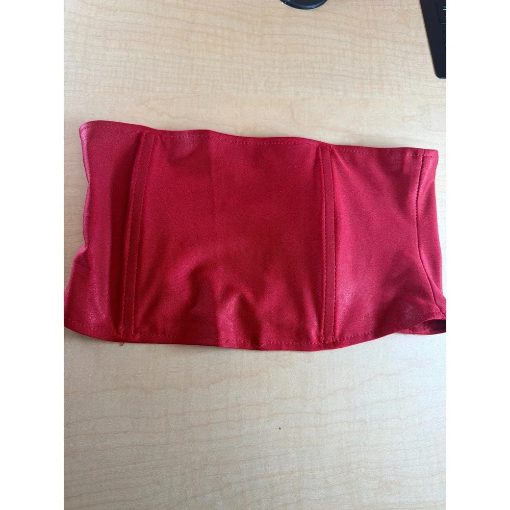 Red Satin Corset Belt Hook and Eye Waist Cincher Boned Wide Belt Red‎